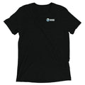 Fresh Water Famous black tri-blend T-shirt, front view with left-chest logo
